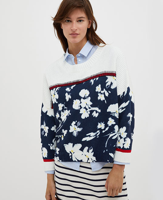 Floral-print ribbed jumper - white pattern - MAX&Co.